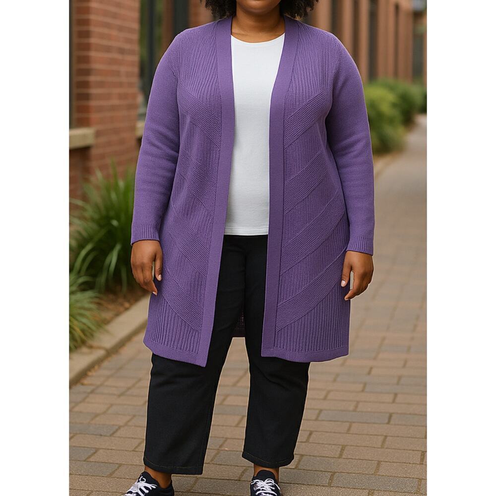 Chicos Open Front Long Cardigan Womens Chico size 0 (small 4-6) Purple